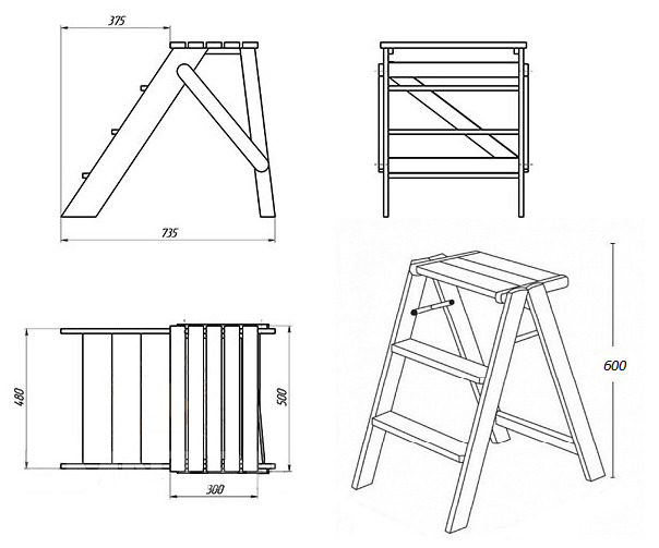 Чертеж раскладной стул стремянка